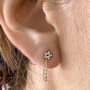 NWT Adornia Pave Swarovski Crystal Star Front & Back Draped Chain Stud E…